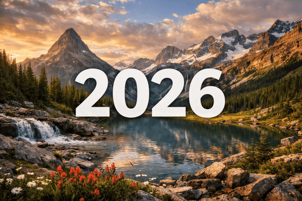 landscape image of a natural hiking trail and "2026" text overlayed on top